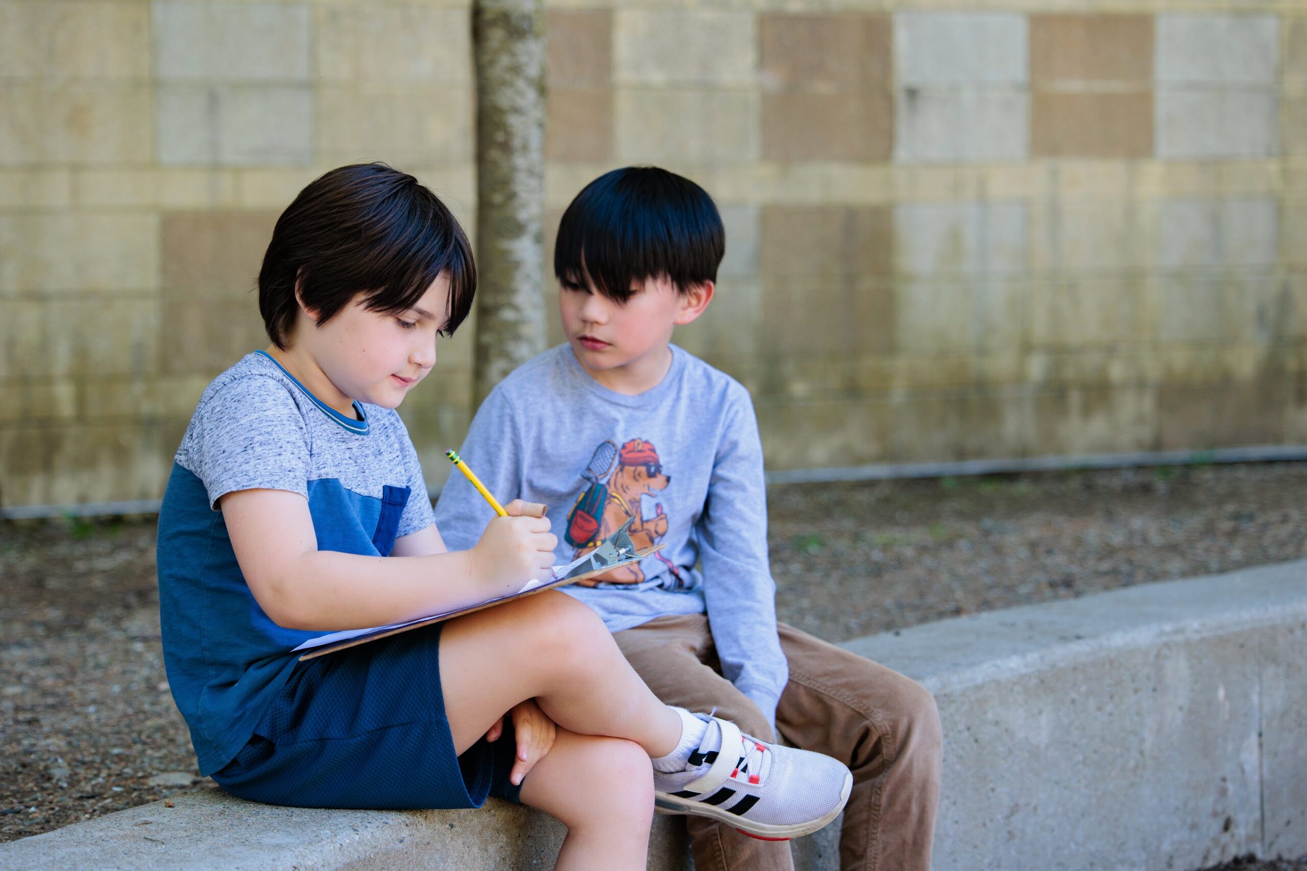 Elementary school students do homework during after school